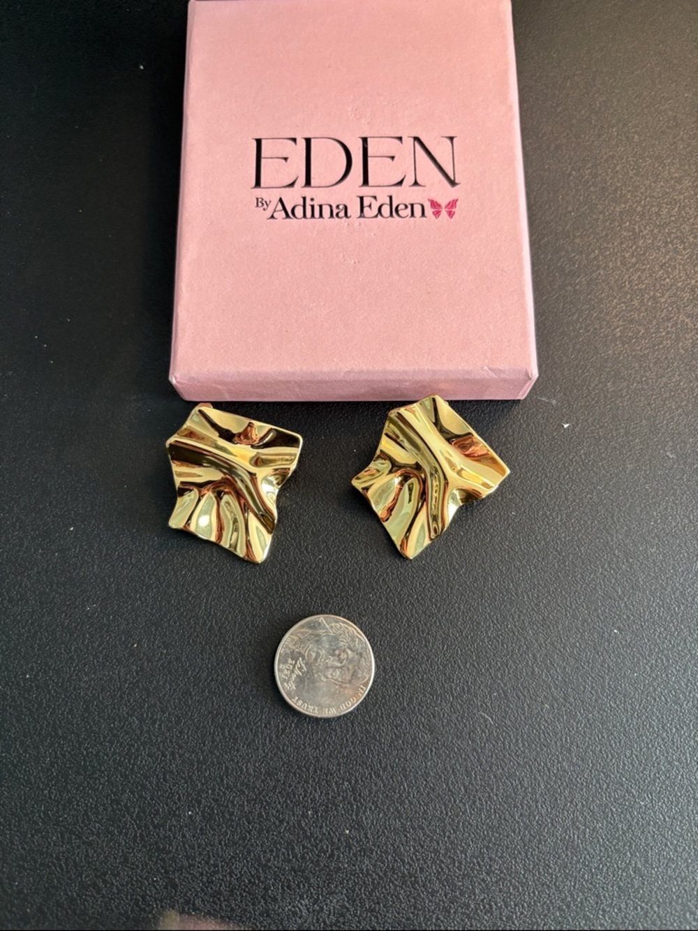 Adina Eden Gold Sculptural Fold design stud pierced earrings